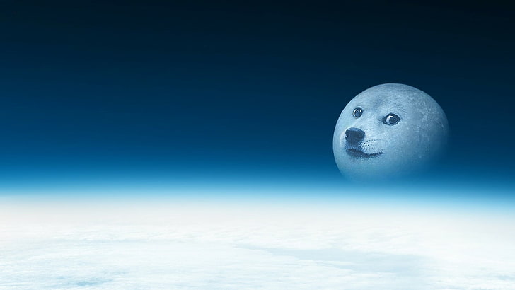 Doge moon digital wallpaper, Shiba Inu, copy space, blue, sky