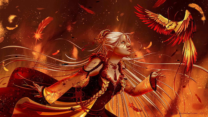 HD wallpaper: female anime illustration, phoenix, girl, elf, fantasy, bird  | Wallpaper Flare