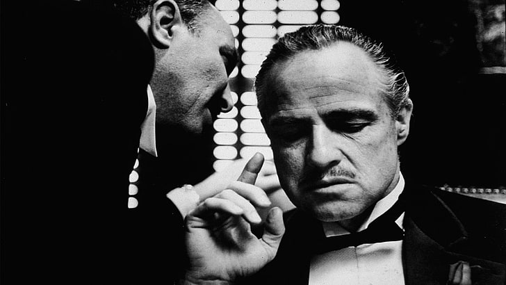 The Godfather, monochrome, Marlon Brando, Vito Corleone, movies, HD wallpaper