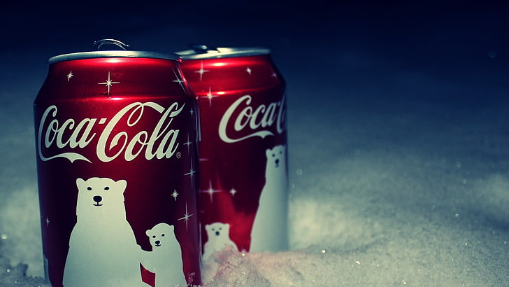 two red Coca-Cola soda cans, logo, communication, no people, western script, HD wallpaper