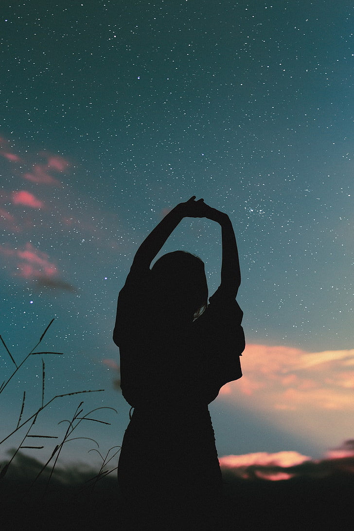 HD wallpaper silhouette of person girl starry sky solitude star   space  Wallpaper Flare