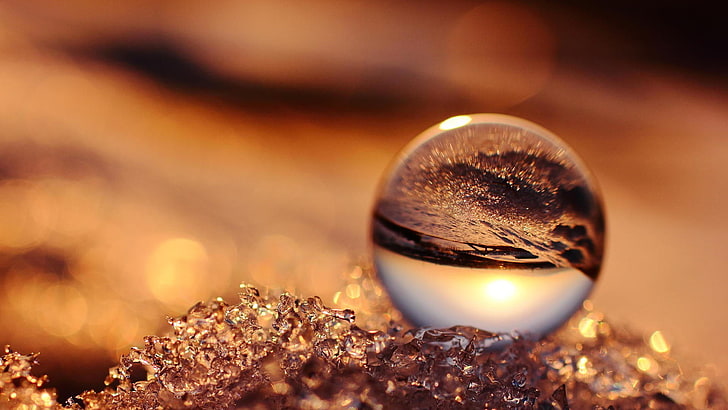 glass sphere, close-up photography clear marble toy, nature, macro, HD wallpaper
