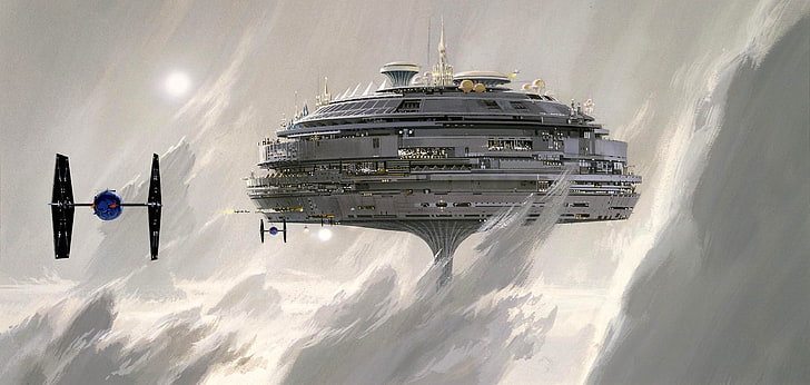 grey space ship wallpaper, Star Wars, artwork, concept art, cloud city