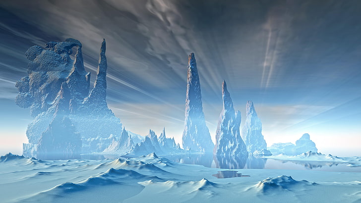 fantasy landscape, freezing, arctic, scifi, winter, science fiction