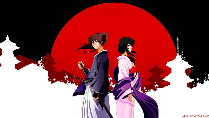 Rorouni Kenshin digital wallpaper, anime, Rurouni Kenshin, red, HD wallpaper