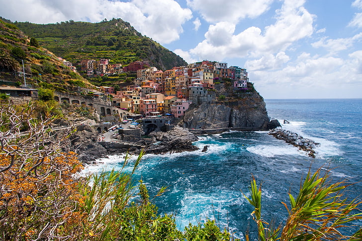 Cinque Terre, Italy, manarola, ligurian sea, rocks, landscape, HD wallpaper