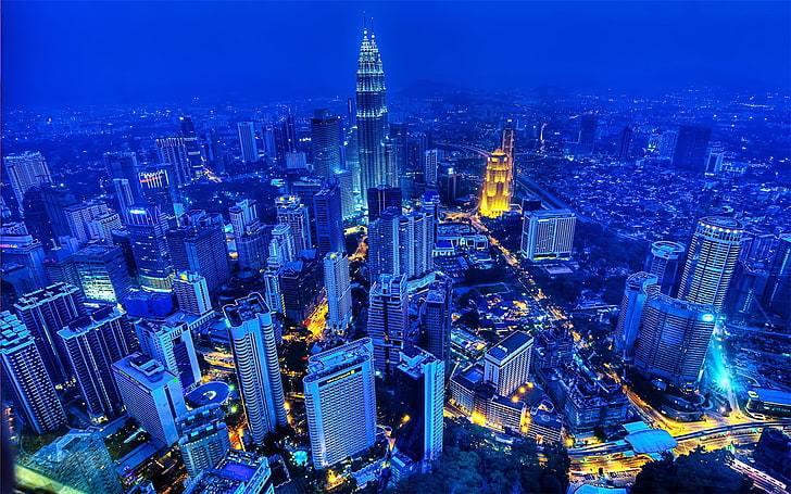 skyscraper, night, Petronas Towers, Kuala Lumpur, cityscape