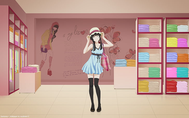  Fondo de pantalla HD sankarea shop anime girl-Design Widescreen Wallpap .., personaje de anime vestido azul