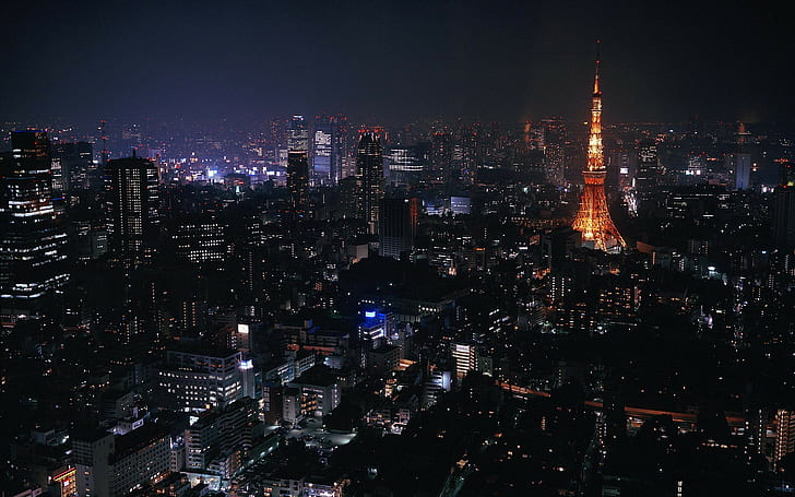 night, city, Tokyo, cityscape, Tokyo Tower, HD wallpaper