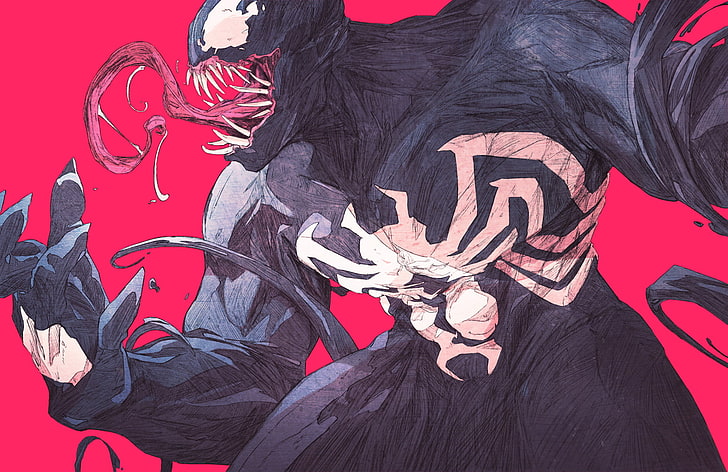 Marvel Venom poster, Chun Lo, Marvel Comics, pink background, HD wallpaper