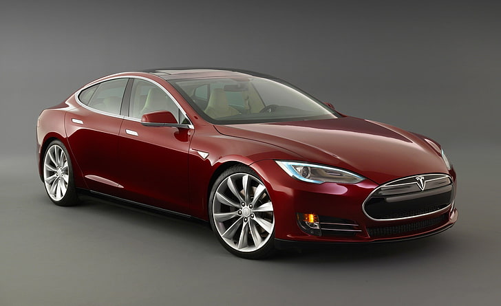 Hd Wallpaper Tesla Model S Signature Front View Red Tesla Sedan Cars Other Cars Wallpaper Flare