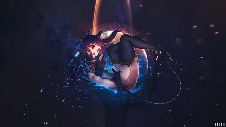 anime girl with costume wallpaper, space, dark, anime girls, picture-in-picture