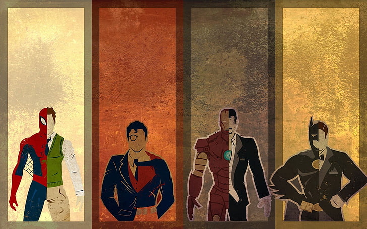 Batman illustration, superhero, Iron Man, Superman, Spider-Man
