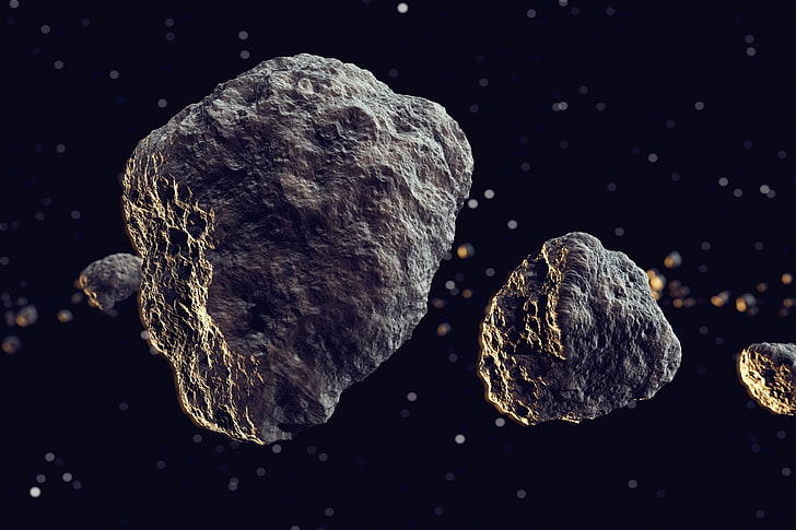 two black and white stone, meteors, space art, universe, solid, HD wallpaper