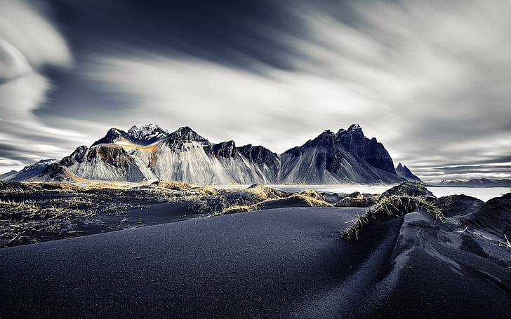 nature, dark, landscape, mountains, Iceland, long exposure, HD wallpaper