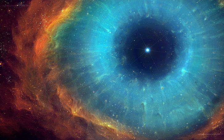 blue, red, and orange galaxy digital wallpaper, universe, eyes