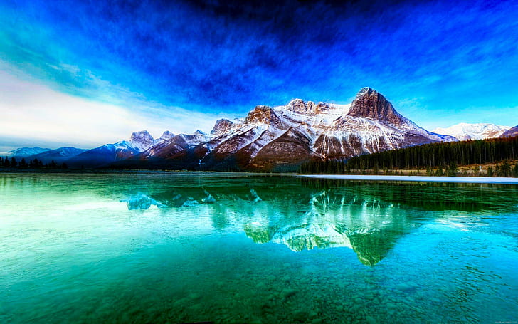 Moutain reflect on a lake, mountain ranges and body of water, HD wallpaper