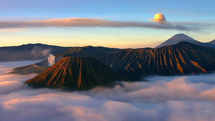 volcano, clouds, landscape, nature, Mount Bromo, Indonesia, HD wallpaper