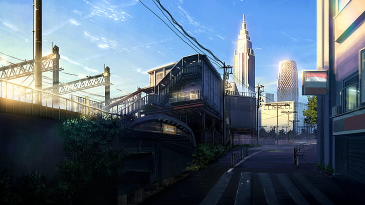 HD wallpaper: Anime, Original, City, Cloud, Landscape, Sky, Skyscraper, Sun  | Wallpaper Flare