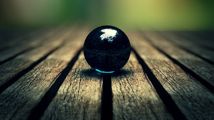 black glass ball, simple background, elements, marble, dark blue, HD wallpaper