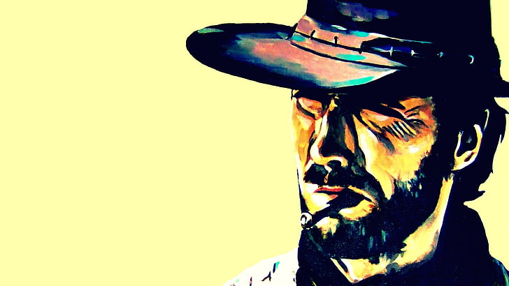man wearing black hat illustration, Clint Eastwood, artwork, actor, HD wallpaper