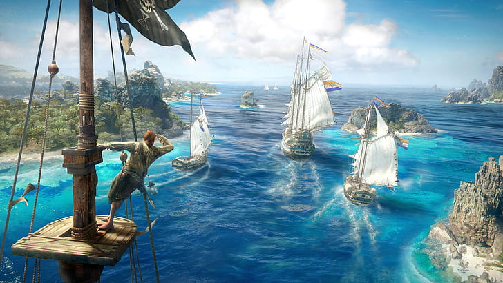 ship, island, video games, Skull and Bones, sailing ship, landscape, HD wallpaper
