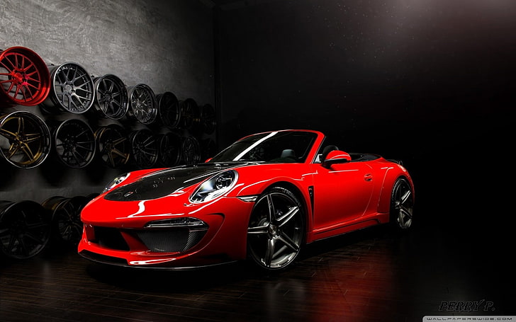 Porsche, red cars, indoors, sports car, mode of transportation, HD wallpaper