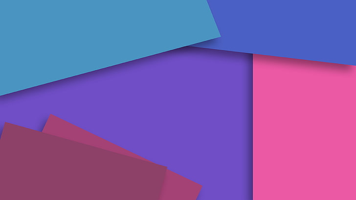 purple, blue, and pink papers, material style, shapes, colorful