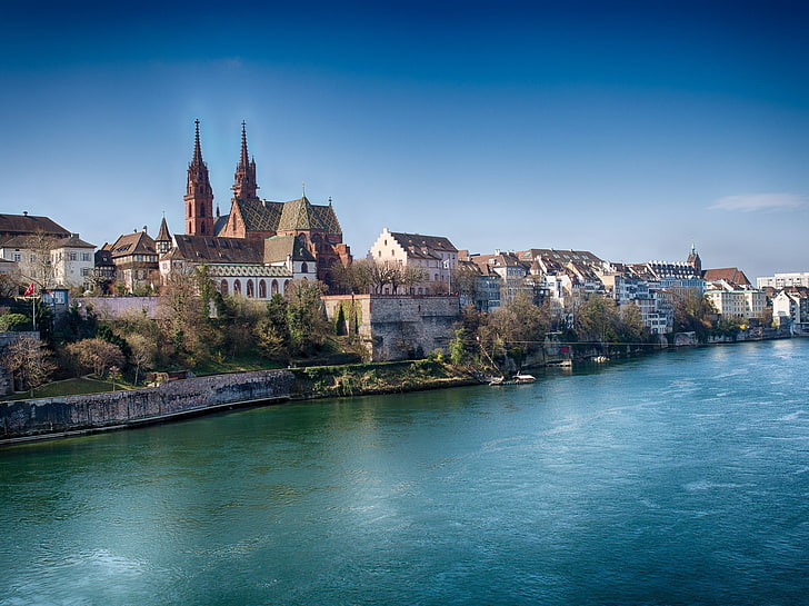river, home, Switzerland, Rhine, Basel, building exterior, architecture, HD wallpaper