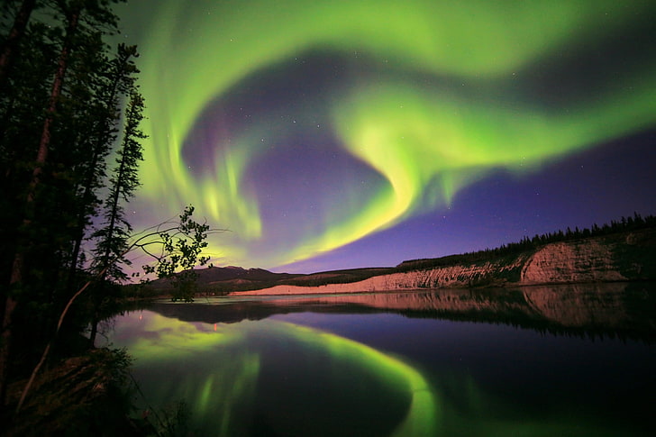 aurora Borealis, nature, Northern lights, Canada, Yukon, beauty in nature, HD wallpaper