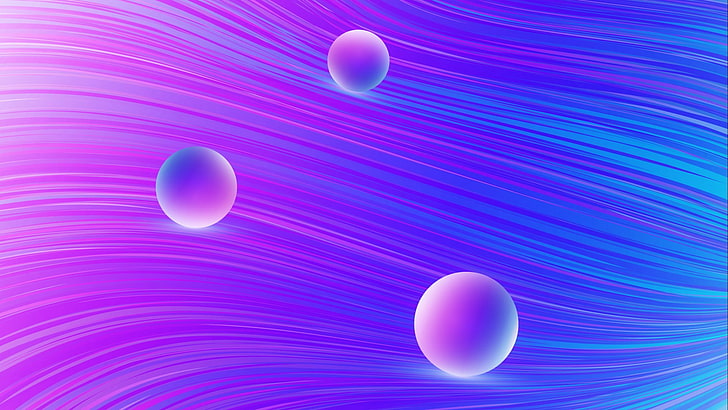 two white and purple ceiling fans, abstract, balls, 3D, wavy lines, HD wallpaper