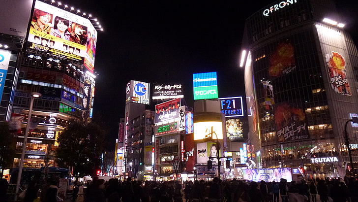 Shibuya Crossing, Japan, night, Asia, illuminated, building exterior, HD wallpaper