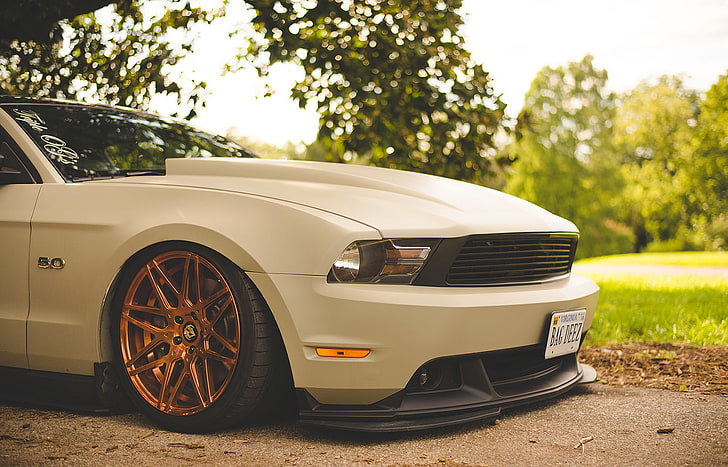 white Ford Mustang coupe, white luxury car, muscle cars, Shelby, HD wallpaper