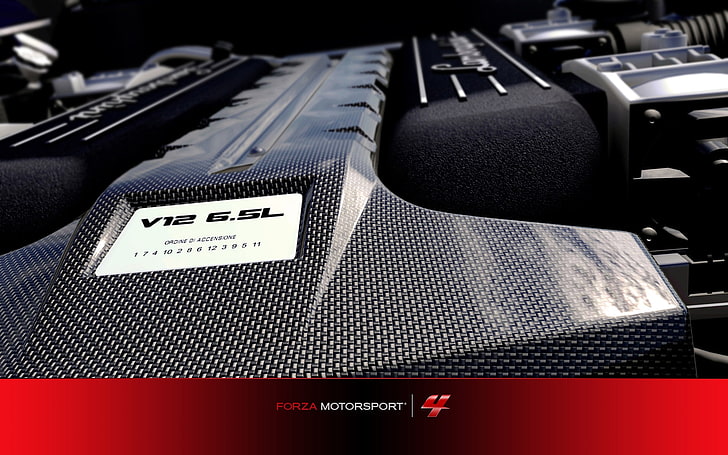 Forza Motorsport 4 Windows 7 Car Wallpapers 15, black V12 6.5L vehicle engine, HD wallpaper