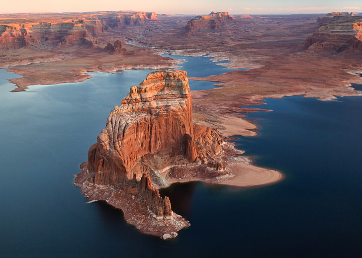 nature, landscape, lake, sunset, rock, erosion, desert, Arizona