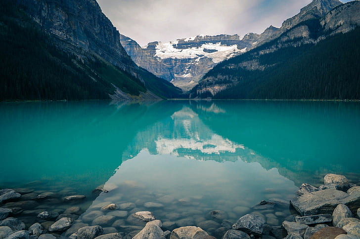 Landscapes, Lake, Banff National Park, Alberta, Canada, Mountain, Reflection, Rock, body of water, HD wallpaper