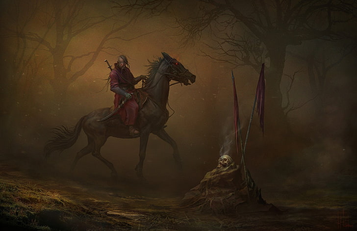 Dark, Warrior, Horse, Skull, HD wallpaper