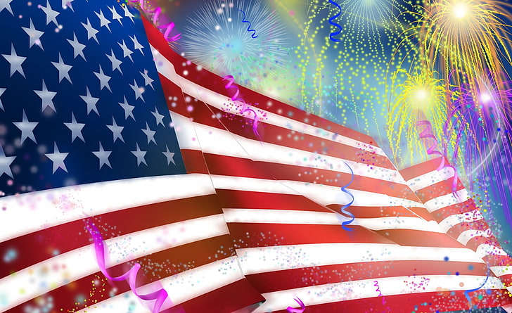 United States Independence Day, July 4, USA flag, Holidays, Fireworks, HD wallpaper