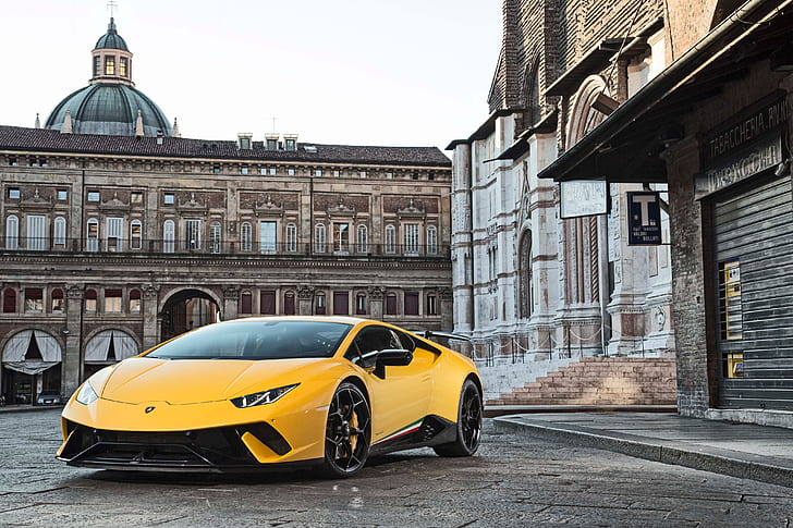 city, Lamborghini, yellow, Huracan, Huracan Performante, Lamborghini Huracan Performance, HD wallpaper