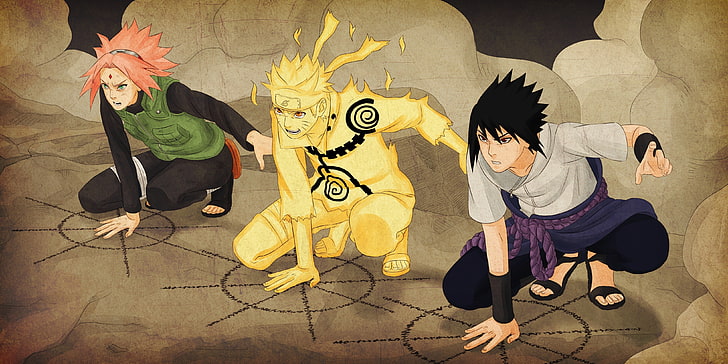 Naruto Shippuden Team 7 digital wallpaper, Sasuke, Sakura, manga