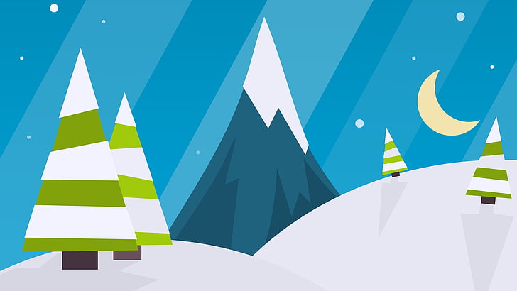 snow-covered green tree illustration, Christmas, winter, minimalism