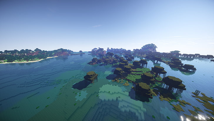 Minecraft game, water, Sun, sea, sky, nature, scenics - nature