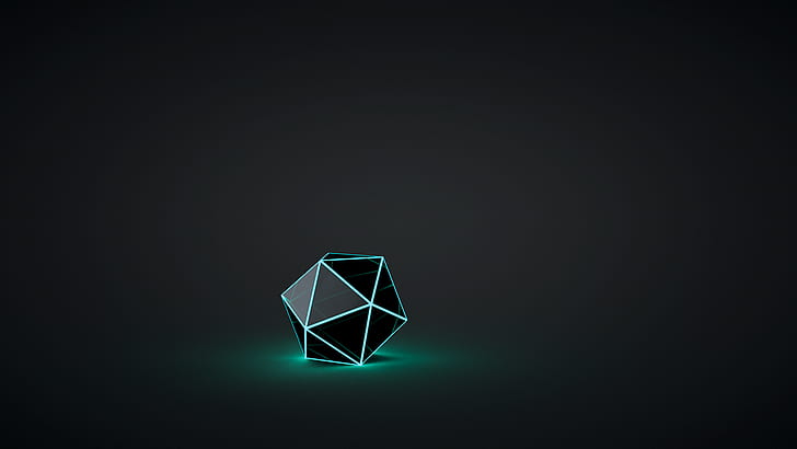 geometry, glowing, digital art, icosahedron, crystal