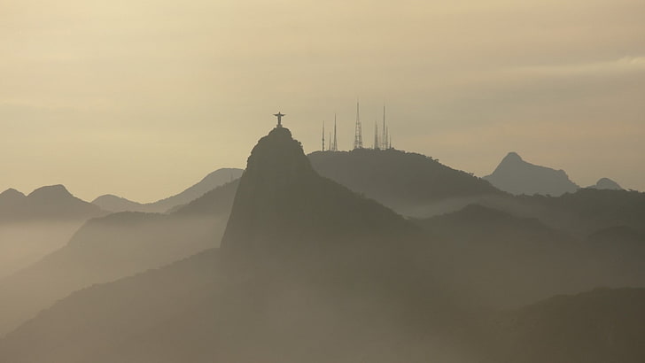 silhouette photo of mountains, nature, landscape, clouds, Rio de Janeiro