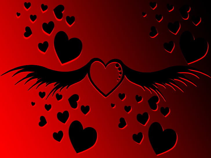 HD wallpaper: Love HD, black and red heart with wings animated image,  artistic | Wallpaper Flare