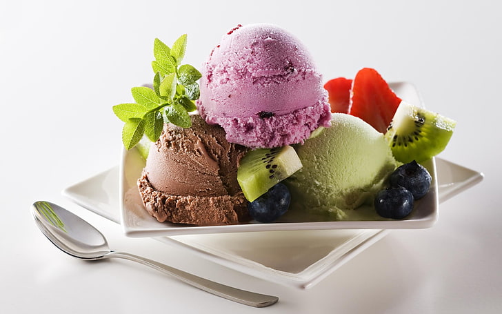 scoop of ice creams, kiwi, balls, dessert, sweet Food, refreshment, HD wallpaper