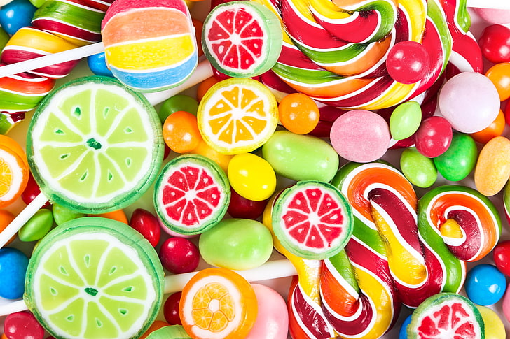variety of candies, colorful, candy, sweets, lollipops, food, HD wallpaper