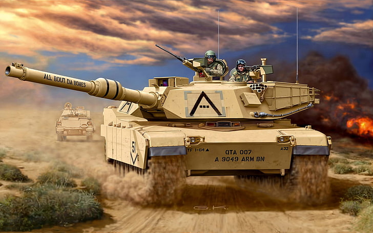brown army tank, gun, art, USA, is, combat, American, sea, the crew