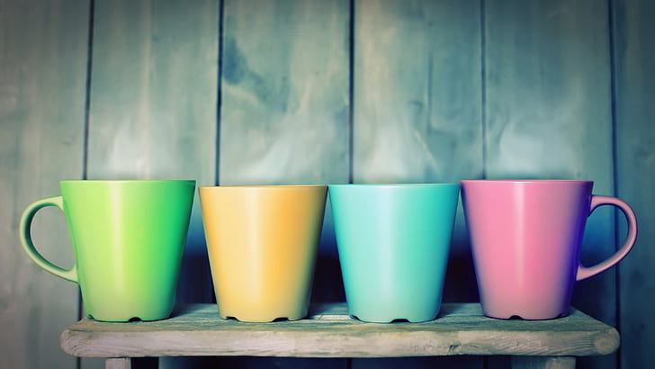 mugs, colorful, cup, green, HD wallpaper