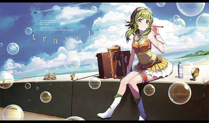 Hd Wallpaper Anime Girls Vocaloid Megpoid Gumi Bubbles Travel Green Hair Female Character Wallpaper Flare